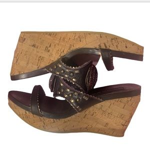 Steven by Steve Madden Women 6 cork wedge jeweled platform sandles